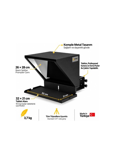 Pratic Tablet Prompter Tam Set Bluetooth Kumanda Ve Telefon Tutuculu, Metal Gövde