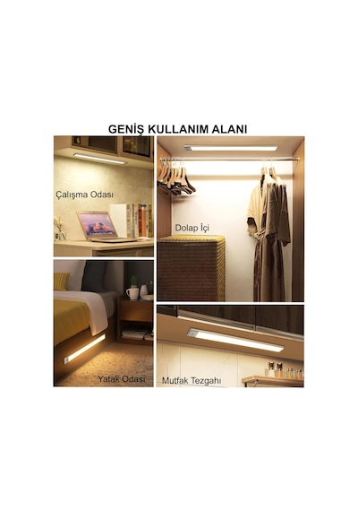 Hymark 40cm Sensörlü Alüminyum Usb Şarjlı Led Gece Lambası 3 Renk
