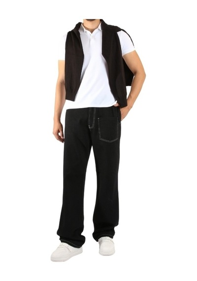 Dikiş Detaylı Çok Cepli Siyah Wide Leg Pantolon Siyah