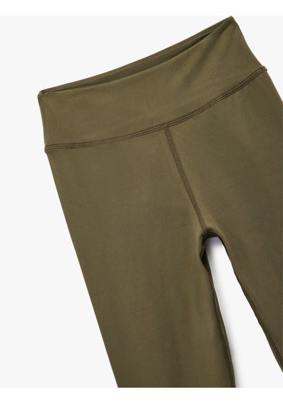 Koton Yüksek Bel Skinny Fit İnterlok Dikiş Detaylı Spor Tayt Haki 6wak40046nk Haki