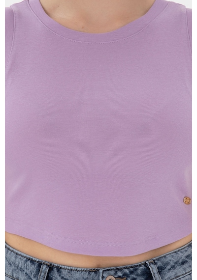 U.S. Polo Assn. Kadın Lila Kolsuz Bisiklet Yaka Crop Basic Tişört 50305695-VR034