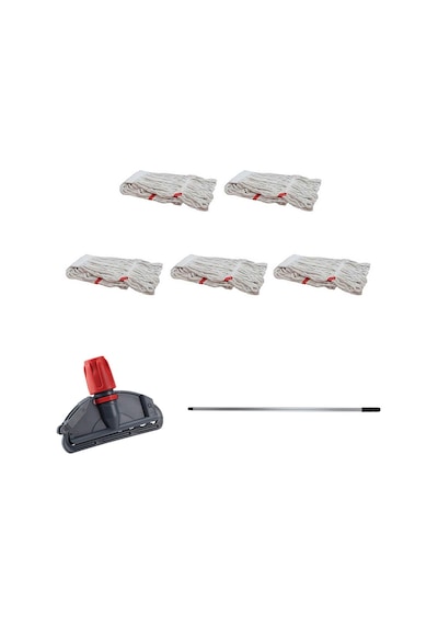 Sska Cod-Ex Dar Yedek Islak Mop Takımı Islak Mop Beyaz 5'li 450 G 17 CM + Metal Sap + Mop Tutucu