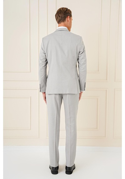 Efor Slim Fit Dokulu Çift Yırtmaç Yelekli Klasik Gri Takım Elbise Tk 898 Gri