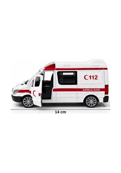 1:30 Metal Çek Bırak Ambulans Sesli Işıklı 4 Kapısı Açılan Oyuncak Model Araba 14cm Çok Renkli