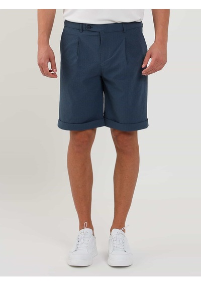 Dufy Indigo Erkek Slim Fit Gofre Desenli Short - 104682-Indigo İndigo