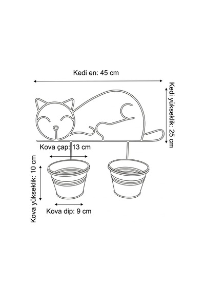 Kedi Figürlü Duvar Saksılığı - Metal Askılı İkili Saksı Ve Çiçeklik Siyah Diğer