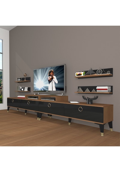 Decoraktiv Ekoflex 360r Mdf Gold Tv Ünitesi Tv Sehpası Ceviz - Siyah