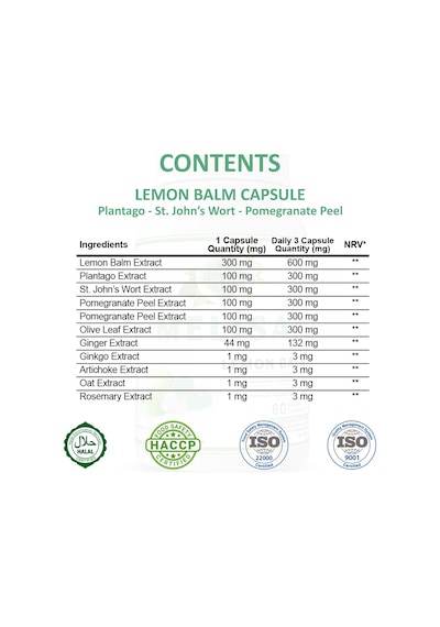 Gökçek Şifa 1000 MG Melisa (Lemon Balm Capsule) 60 Kapsül