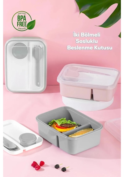 Lunch To Go Bölmeli Sosluklu Beslenme Kabı 920 Ml + 40 Ml Gri
