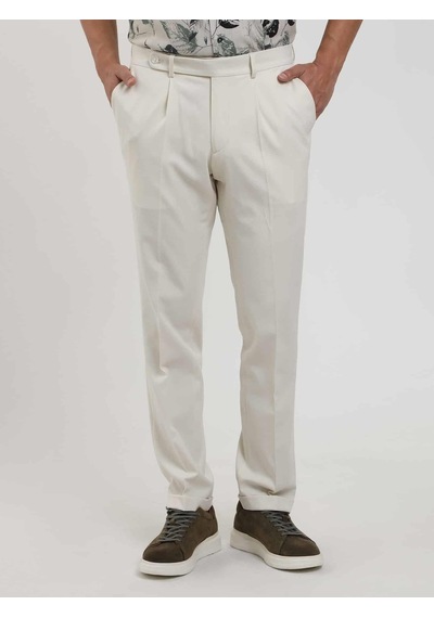 Dufy Bej Erkek Slim Fit Düz Pileli Pantolon - 104463-bej Bej
