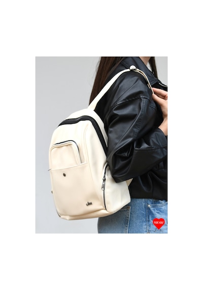 Jara Bag Jara Freya Yıkama Deri Sırt Çantası Krem Büyük Boy Jara17-7