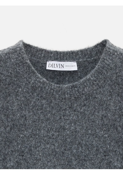 Dilvin 90257 Bisiklet Yaka Yün Karışımlı Triko Elbise-k.füme M. K.füme M.