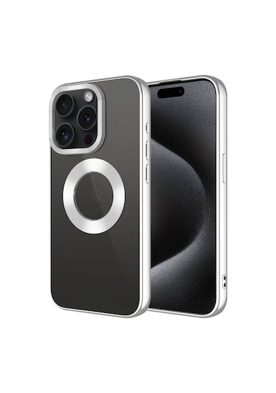 Apple iPhone 15 Pro Max Uyumlu Tek Kamera Çerçeveli Logo Gösteren Zore Omega Kılıf-gümüş Gümüş