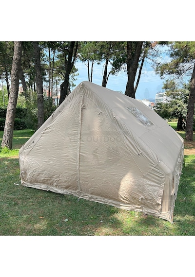 Yek Outdoor 420d Oxford 12 Kişilik 4 Mevsim Soba Çıkışlı Şişme Kamp Çadırı Pompalı, 400x300x210 Cm Krem
