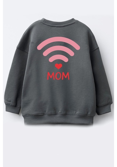 Monila Unisex Sırtı Baskılı 3 İplik Kumaş Pamuklu Sweatshirt Antrasit
