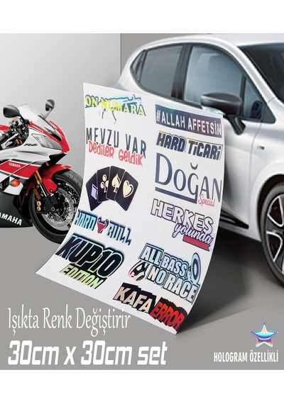 11li Yazı Sticker Araba Cam - Motosiklet Kelebek Cam Uyumlu Sticker