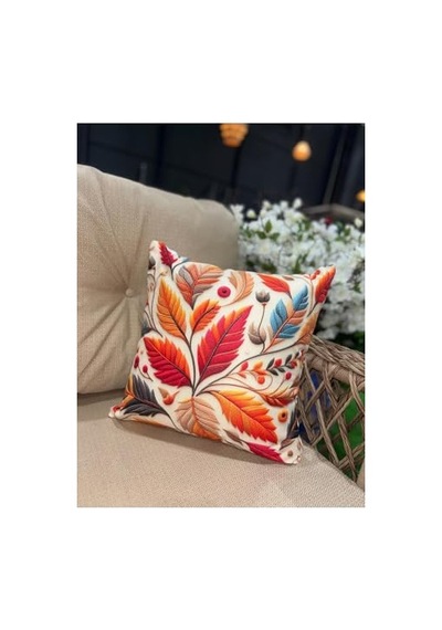 Tr 3d Dijital Baskı Sonbahar Yaprakları Temalı Kırlent Kılıfı, 43x43 Cm, Çok Renkli, 2'li Set Genel