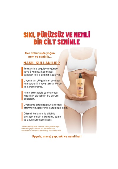 Selülit Ve Çatlak Karşıtı & Yoğun Nemlendirici Slim Jel Kolajen Destekli Bölgesel İncelme Jeli