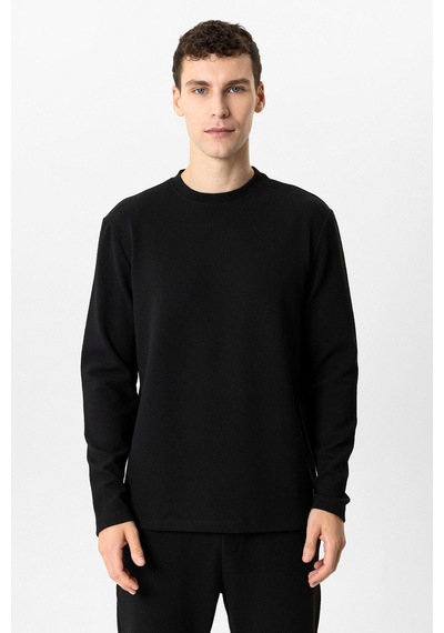 Backandbond Siyah Regular Fit Baskılı Bisiklet Yaka Sweatshirt