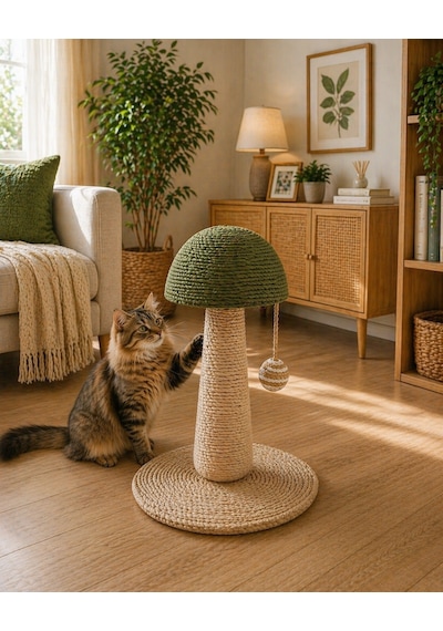 Pureza Yeşil Mantar Tasarımlı Kedi Tırmalama Ve Oyuncak Standı Interaktif Kedi Oyuncağı