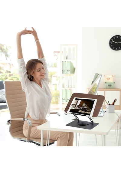Ht-907 Metal Ahşap Kitap Okuma Standı 360 Dönebilen Katlanabilir Masaüstü Rahle Laptop Standı Tablet