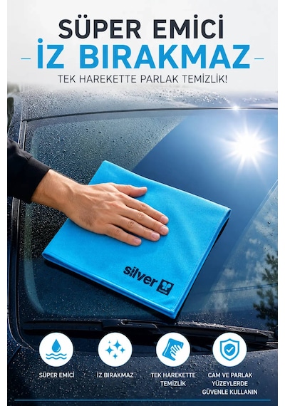 2'li Araç Temizlik Seti 50x70 Cm 390 Gsm Mikrofiber Kurulama Havlusu Ve İz Bırakmayan Premium Cam Bezi