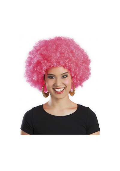 Pembe Renk Kıvırcık Afro Bonus Parti Peruğu