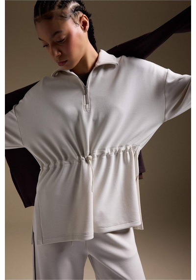 Defacto Long Fıt Dik Yaka Modal Sporcu Sweatshirt F9065ax26sper218 Ekru-er218