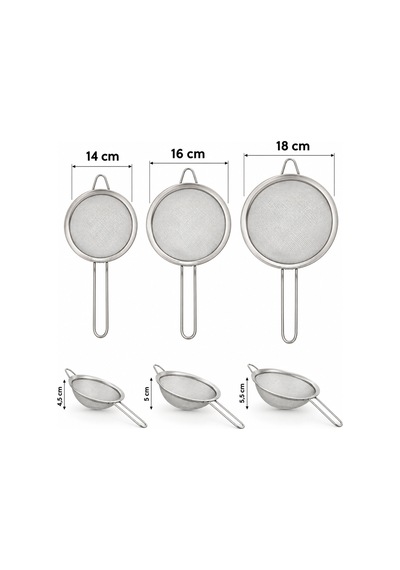 Porsima 4528 Paslanmaz Çelik 3'lü Tel Süzgeç Seti Un Eleği, Çay, Un & Unlu Mamul Süzgeci 14-16-18 Cm
