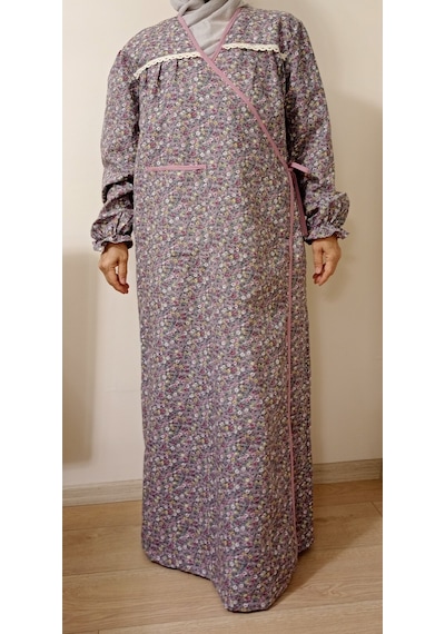 Pembe Ve Gri Çiçekli Namaz Elbisesi Gri Çiçekli