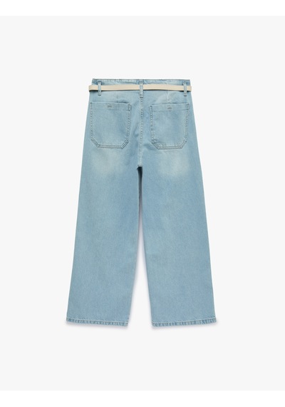 Koton Yüksek Bel Pamuklu Kemerli Kısa Geniş Paça Denim Pantolon - Wide Leg Jean Bleach 6sal40096md Açık Mavi Koton Yüksek Bel Pamuklu Kemerli Kısa Geniş Paça Denim Pantolon - Wide Leg Jean Bleach 6sal40096md Açık Mavi
