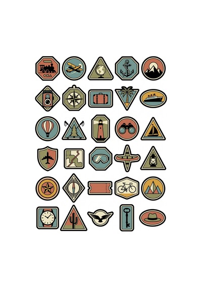 30 Adet Vintage Seyahat Sticker Seti - Valiz Laptop Ajanda İçin Nostaljik Tasarım Çok Renkli