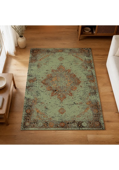 Kartela Halı Melo Halı Jüt Taban Dokuma Halı Yeşil - 120 X 180 Cm