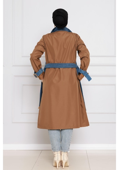 Sevitli Kot Detaylı Trençkot-taba-4395 Taba
