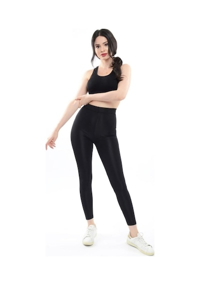 New Fashion Parlak Disco Tayt Yüksek Bel Toparlayıcısiyahm Siyah