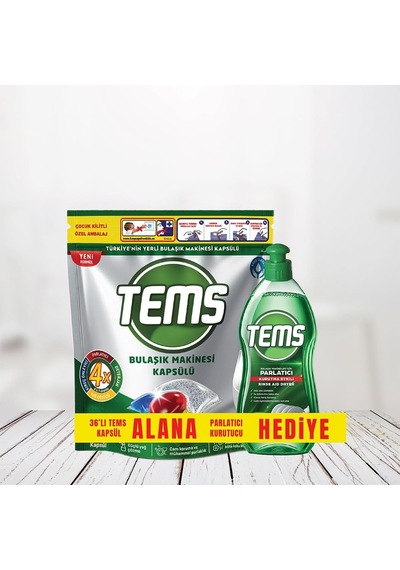Tems Bulaşık Makinesi Kapsülü 36'lı+ Parlatıcı 400 Ml Hediyeli