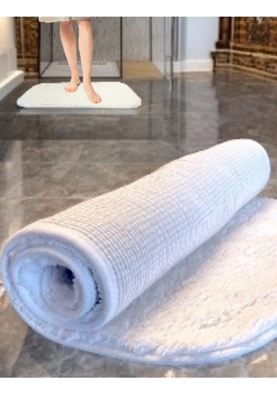 Volga Beyaz Banyo Paspası 50x90 Cm , Duşakabin Önü Paspası Beyaz