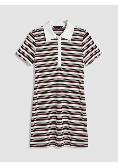 Lcw Everyday Siyah Polo Yaka Çizgili Elbise