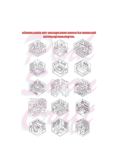 Cozy Isometric Rooms Boyama Kitabı Trace Sketch Color 30 Görsel 20x20 Cm