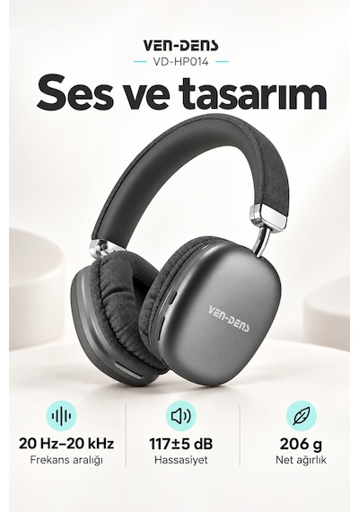 Ven-dens VD-HP014 Bluetooth 5.3 Kulak Üstü Kulaklık
