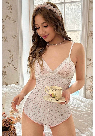 Merry See Çiçek Desenli Askılı Tulum Gecelik Body Çok Renkli