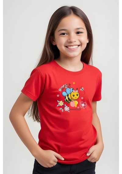 Fyk Kids Kız Çocuk Honey Baskılı Tişört Kırmızı