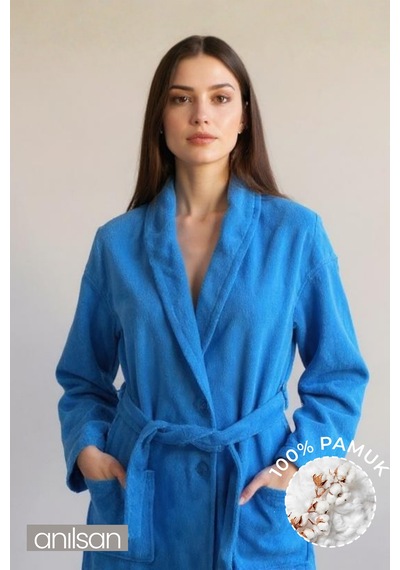 %100 Pamuk Unisex Koyu Turkuaz Bornoz - Şalyaka Otel Bornozu, Spa Için Ideal, Günlük Kullanıma Uygun Turkuaz