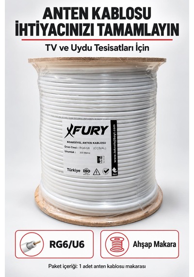 Fury 64 Tel Rg6-u6 Koaksiyel Tv Ve Uydu Anten Kablosu 300 Metre