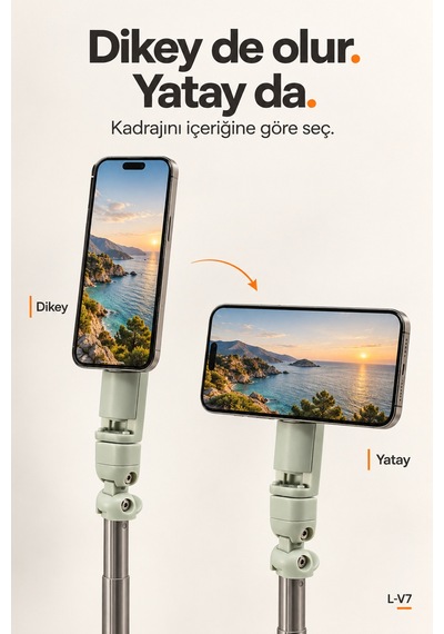 L-v7 Manyetik Bluetooth Kumandalı Tripod Selfie Çubuğu 64 Cm, 3 Ayaklı, 2 Kg Taşıma - Siyah Yeşil