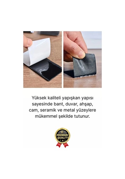 Ultra Güçlü İz Bırakmaz Çivisiz Tablo Çerçeve Asma Kendinden Yapışkanlı Siyah Cırt Bant 4'lü Set
