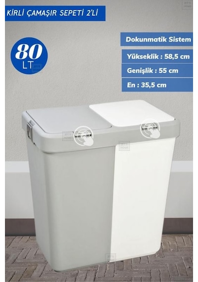 Çeyiz Seti 80 Lt Kirli Sepeti 20 Lt Çamaşır Selesi Gri Pembe Çamaşır Sepeti Beyaz - Gri
