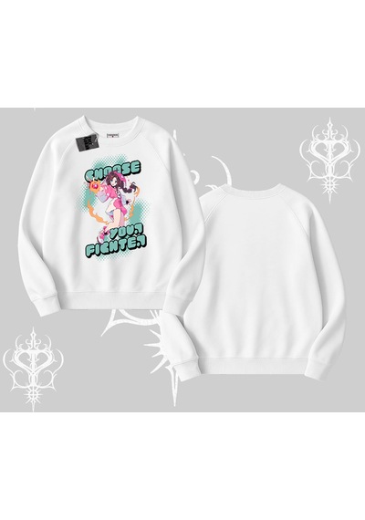Biskilet Sweatshirt Oversize Anime Kız Desenli Japon Stil Beyaz