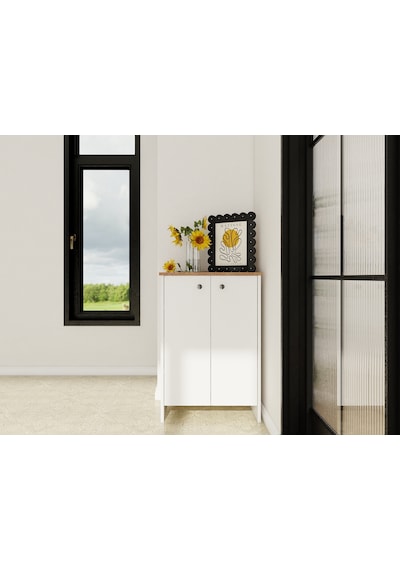 Assos 2 Kapaklı Ayakkabılık / Dolap Marbella Kiraz-beyaz Açık Ceviz