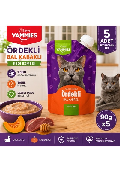 Kiwi Pets Kycc-50370 Yammies Ördekli Bal Kabaklı Kedi Ezmesi 90 Gr 5 Adet